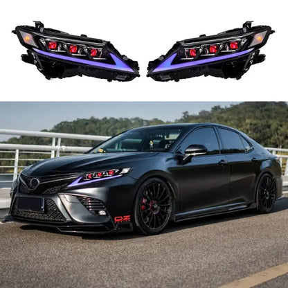 1 Pair Full Led Devil Eye with Blue Animation Start-Up Headlight for Toyota Camry 2018 2019 2020 2021 2022 Sedan Head Lamp