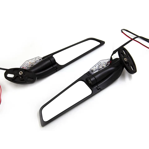 Motorcycle Rear View Mirror, Aluminium 360 Degree Rotation Side Wind Adjustable Wing Mirror with LED for R15,R25,R3,R1,R1S,R6,R6S,V2,V3,V4 | Ninja 250 300 400 GSX250R (Black, Pack of 2, With Led Light)