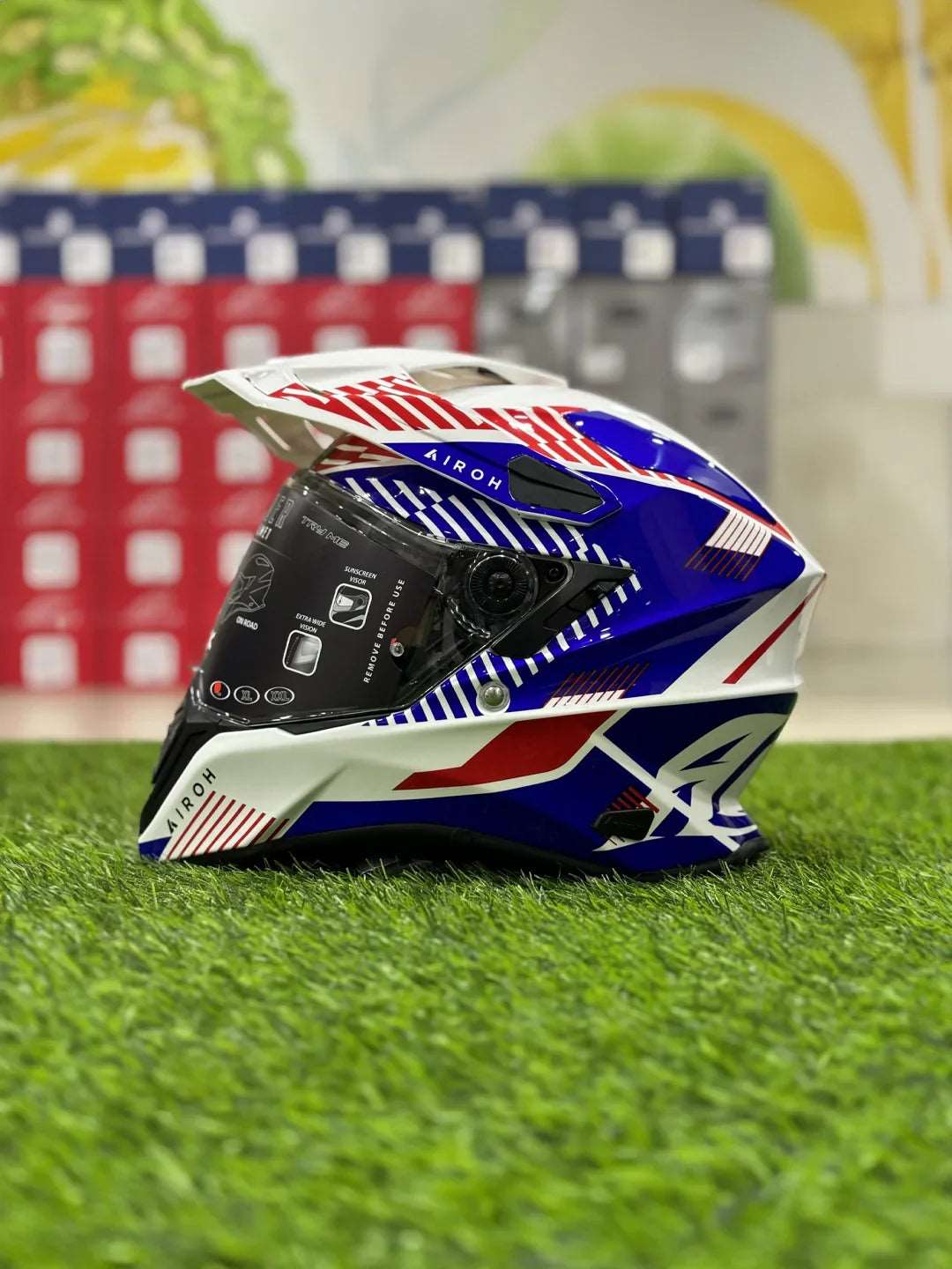 Airoh Commander Boost Motocross Helmet WHITE/BLUE/RED