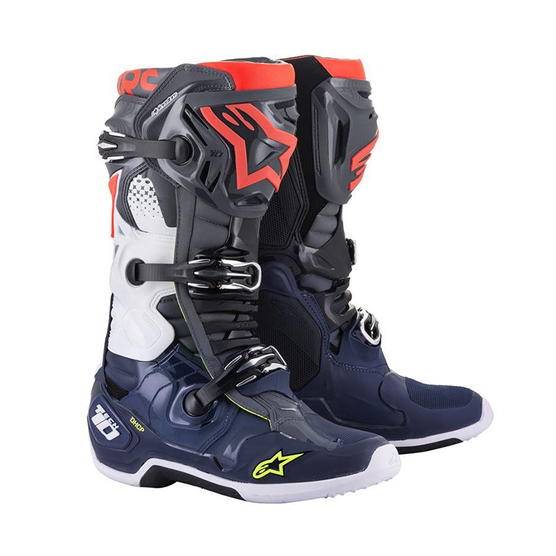 Alpinestars Tech 10 Riding Boot: Dark Grey Dark Blue Red Fluo