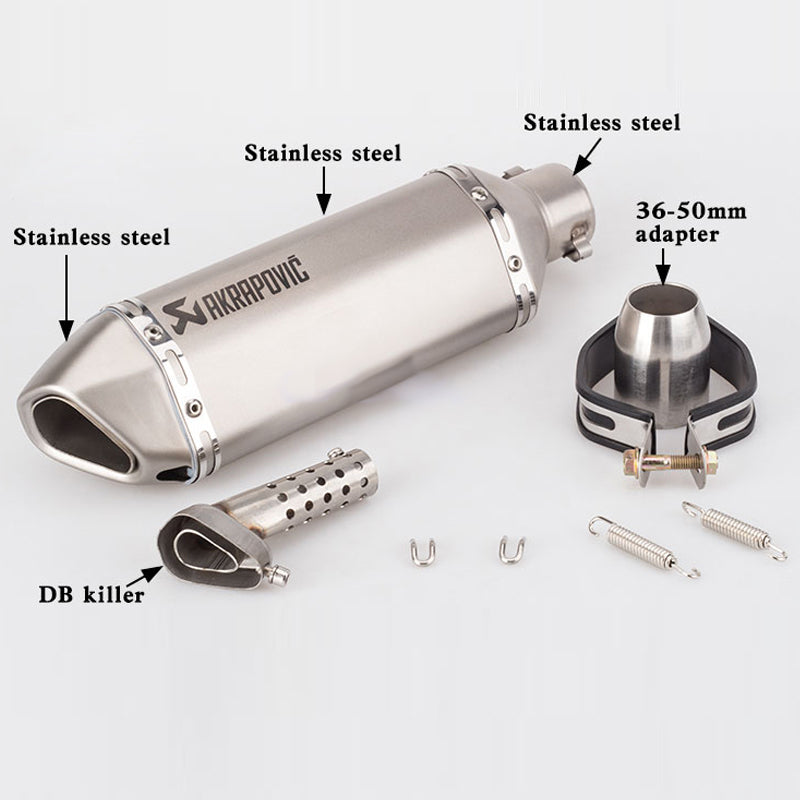 AUTOPOWERZ Universal Slip On Exhaust Silencer 36-51mm Muffler Pipe for All Motorcycle (Silver)