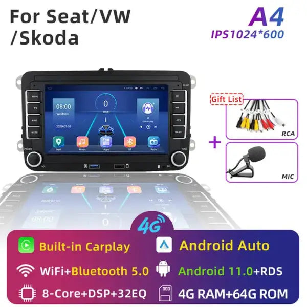 2 Din Android Car Radio GPS 4G Wifi DSP Carplay for VW / Volkswagen Skoda Octavia Golf 5 6 Touran Passat B6 Polo Jetta