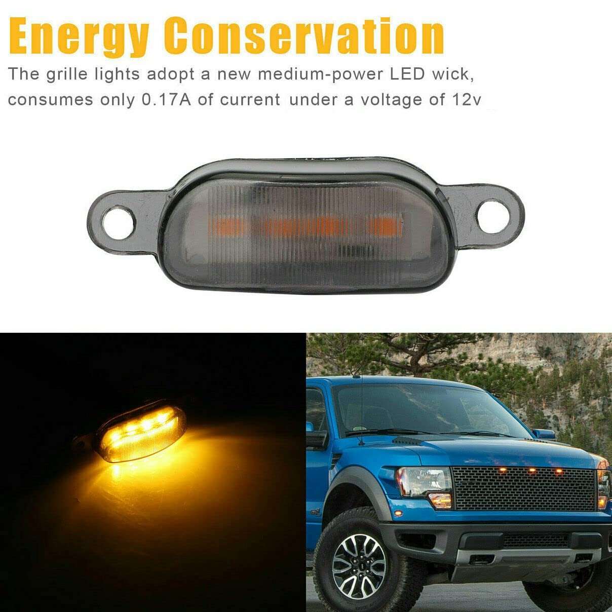 4pcs Smoked LED Lens Front Grille Lights Universal Car Yellow Grille Lights