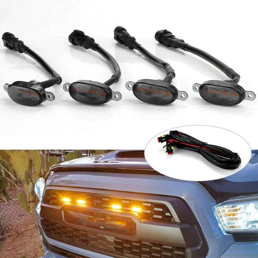 4pcs Smoked LED Lens Front Grille Lights Universal Car Yellow Grille Lights