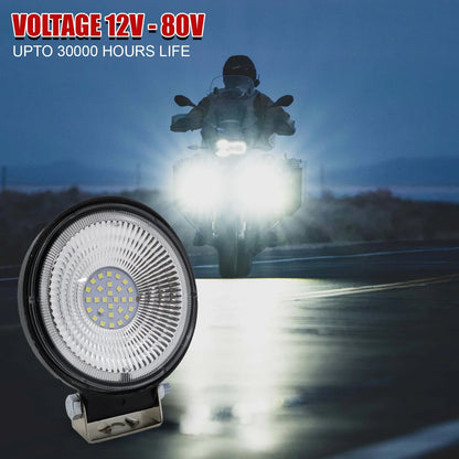 28 LED ROUND FOG LIGHT Flood Driving Lamp for Car, Off Road Truck, Jeep, SUV, ATV and UTV (72W, 12V-80V DC, White Pack of 1)