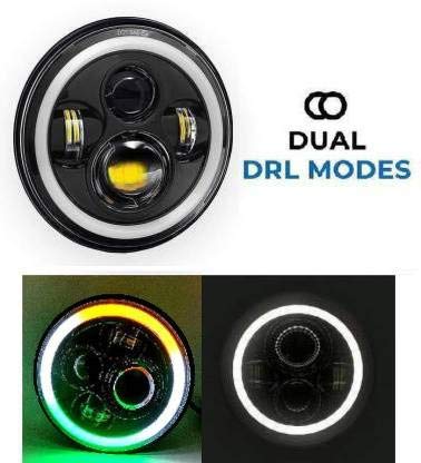 7 Inch Round Led Headlight with Full Ring Tricolor(Tiranga) DRL Angel Eyes & Hi/Low Beam