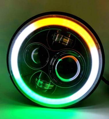 7 Inch Round Led Headlight with Full Ring Tricolor(Tiranga) DRL Angel Eyes & Hi/Low Beam