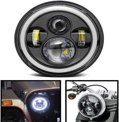 7 Inch Round Led Headlight with Full Ring Tricolor(Tiranga) DRL Angel Eyes & Hi/Low Beam