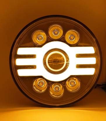 7 Inch Round Led Trishool Headlight with White & Yellow DRL Indicator for Bikes and Cars