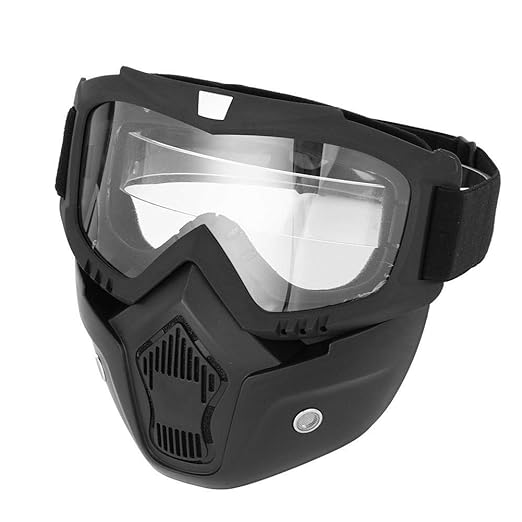 Riding Face Mask with Goggles for Open Face Helmet (Transparent)