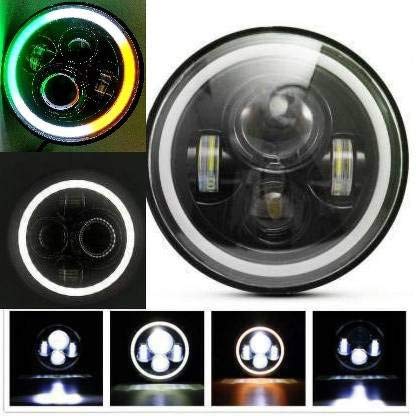 7 Inch Round Led Headlight with Full Ring Tricolor(Tiranga) DRL Angel Eyes & Hi/Low Beam