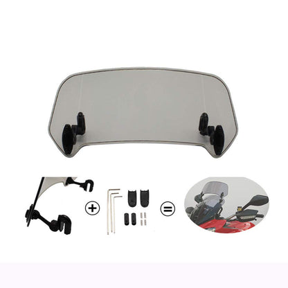 UNIVERSAL MOTORCYCLE WINDSHIELD EXTENDER (ADJUSTABLE SPOILER CLAMP ON WINDSHIELD DEFLECTOR)