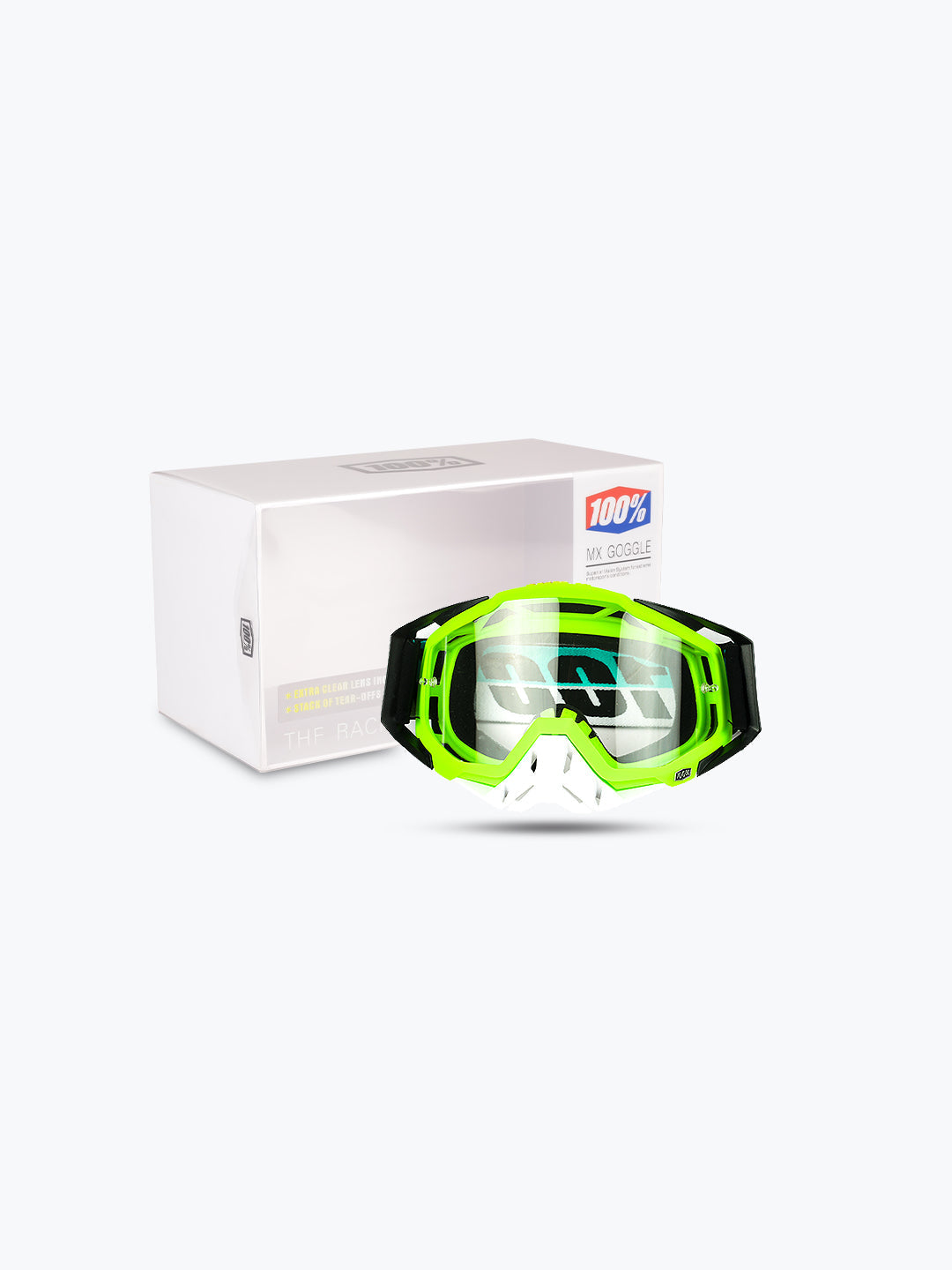 100% Goggles Flu Green White Plain Tint