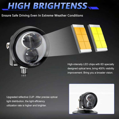 Yellow/White 30W Dual Lens Mini Fog Light (12V DC, Pack of 1 Pcs, Universal for Bikes & Cars)