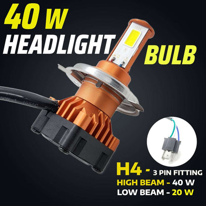 40 WATT HiGH/LOW Beam LED Headlight Bulb with H4 Fitting Only for Bikes (PACK OF 1)