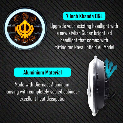 7 Inch Round Led Headlight with (Khanda DRL) (12V-80V 75W)