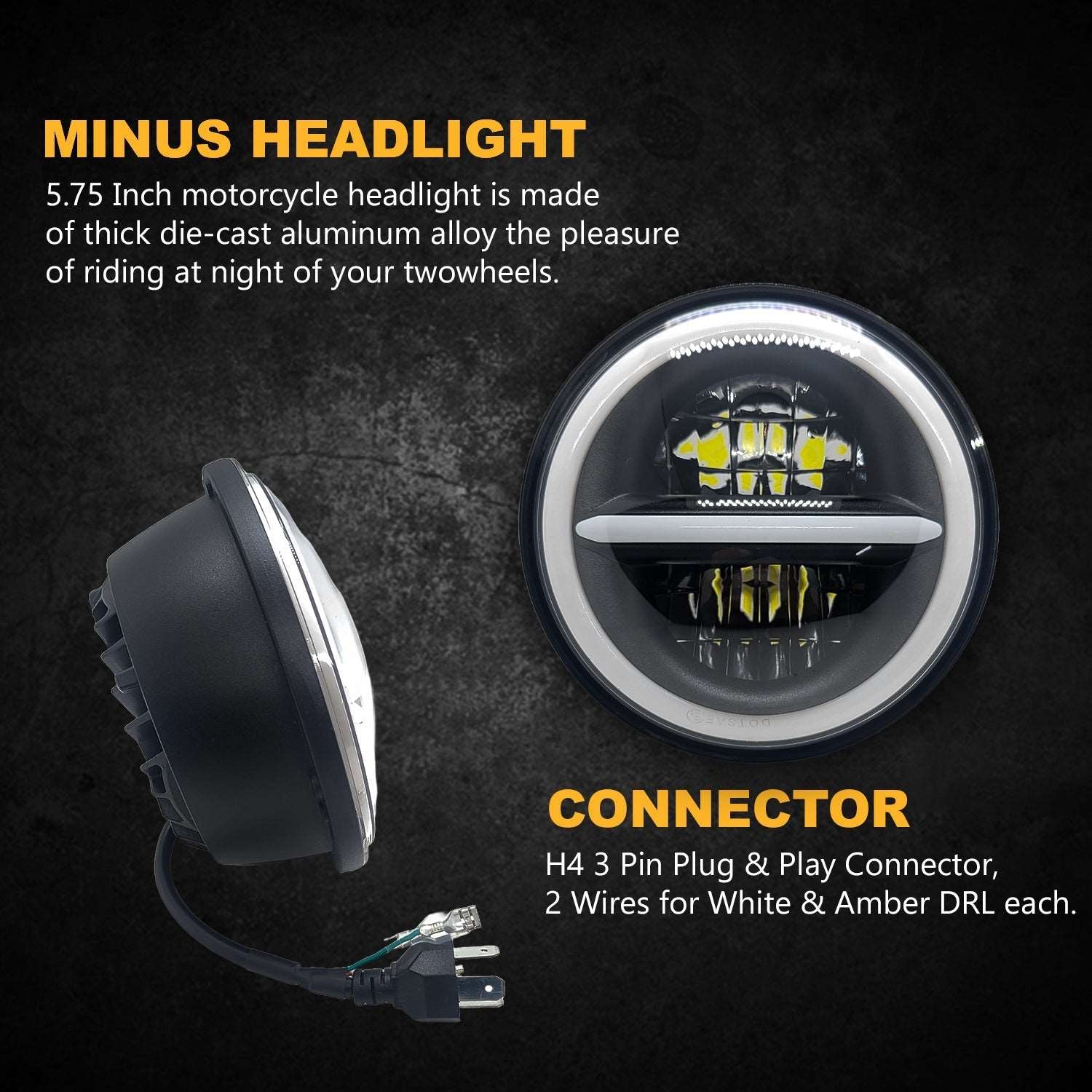 5.7 Inch Round White LED Headlight with Yellow/White Minus DRL Compatible with Bike and Cars (12V-80V, 90W)