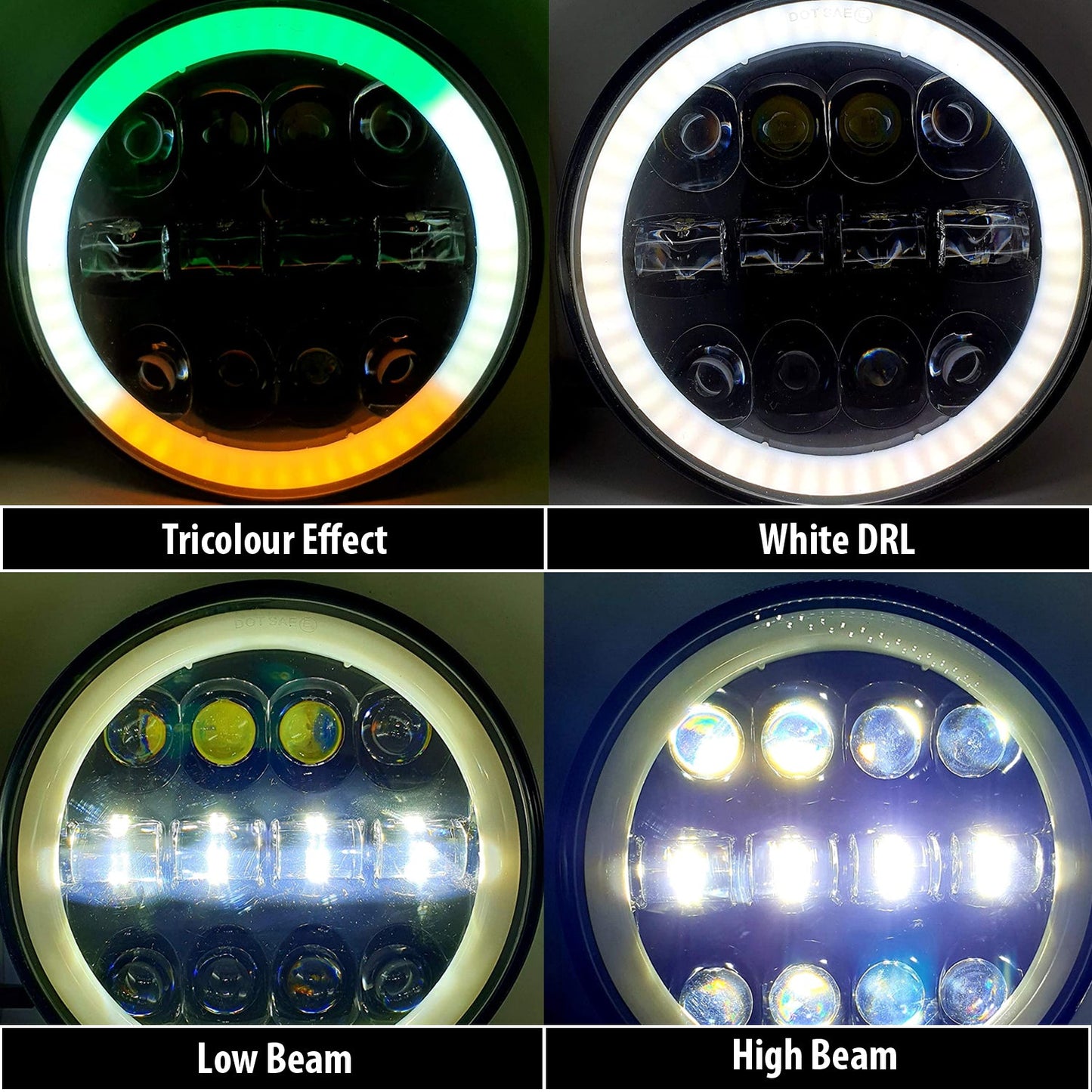 7 Inch Round Led Headlight for Bikes and Cars (12 LED Tiranga) (12V-80V, 75W)