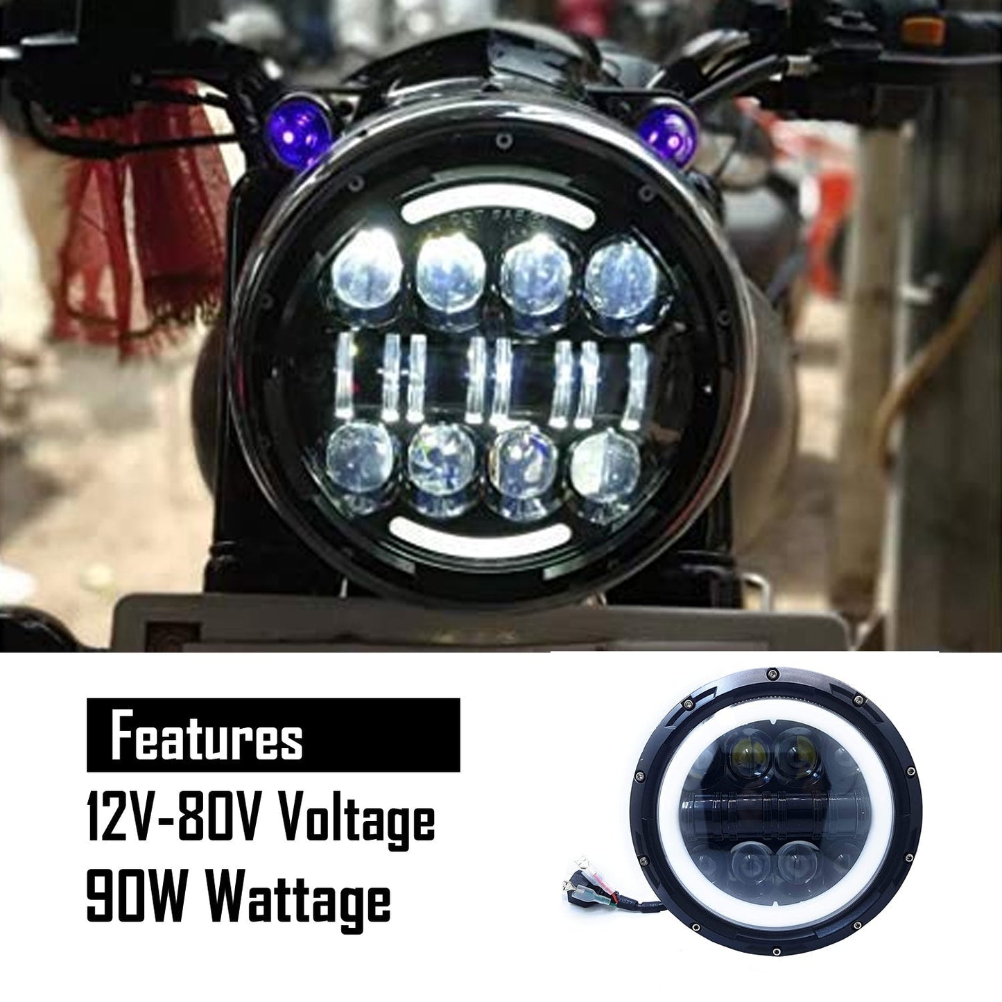 7 inch Motorcycle Round Led Headlight 90W Hi/Low Beam for Bike and cars