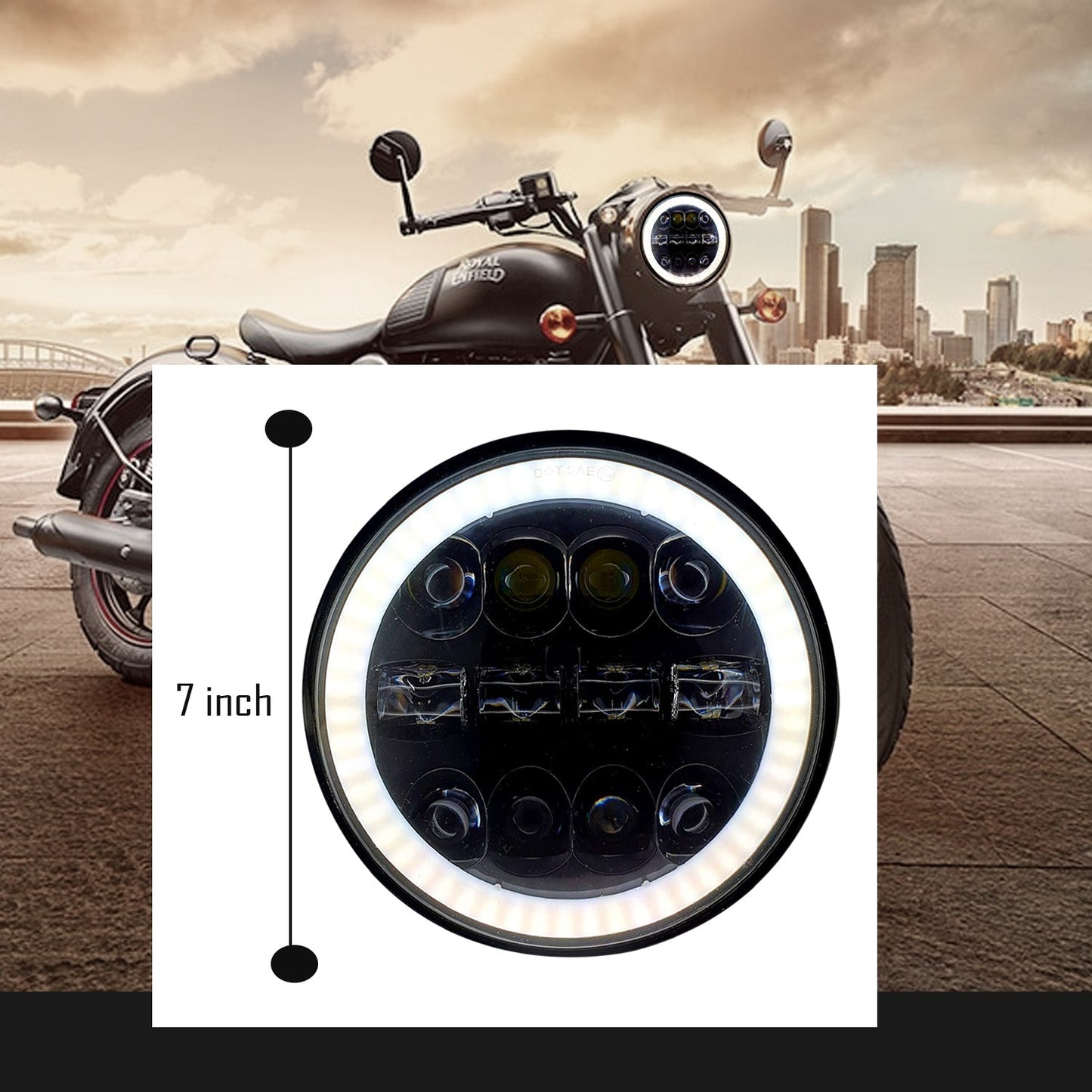 7 Inch Round Led Headlight for Bikes and Cars (12 LED Tiranga) (12V-80V, 75W)