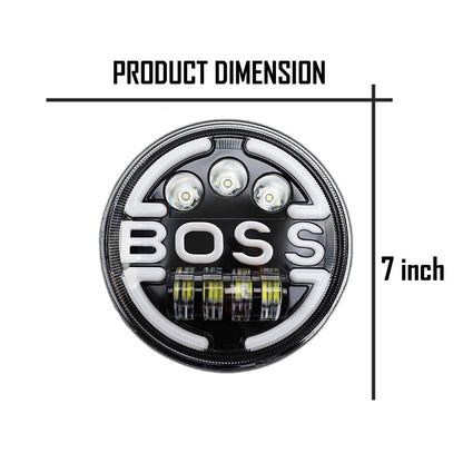 7 Inch Round Led Headlight with BOSS Logo for Bike and Cars