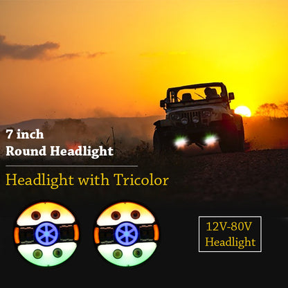 7 Inch Tri Colour Round LED Headlight For Bikes and Cars (12V-80V 90W) (Tiranga)