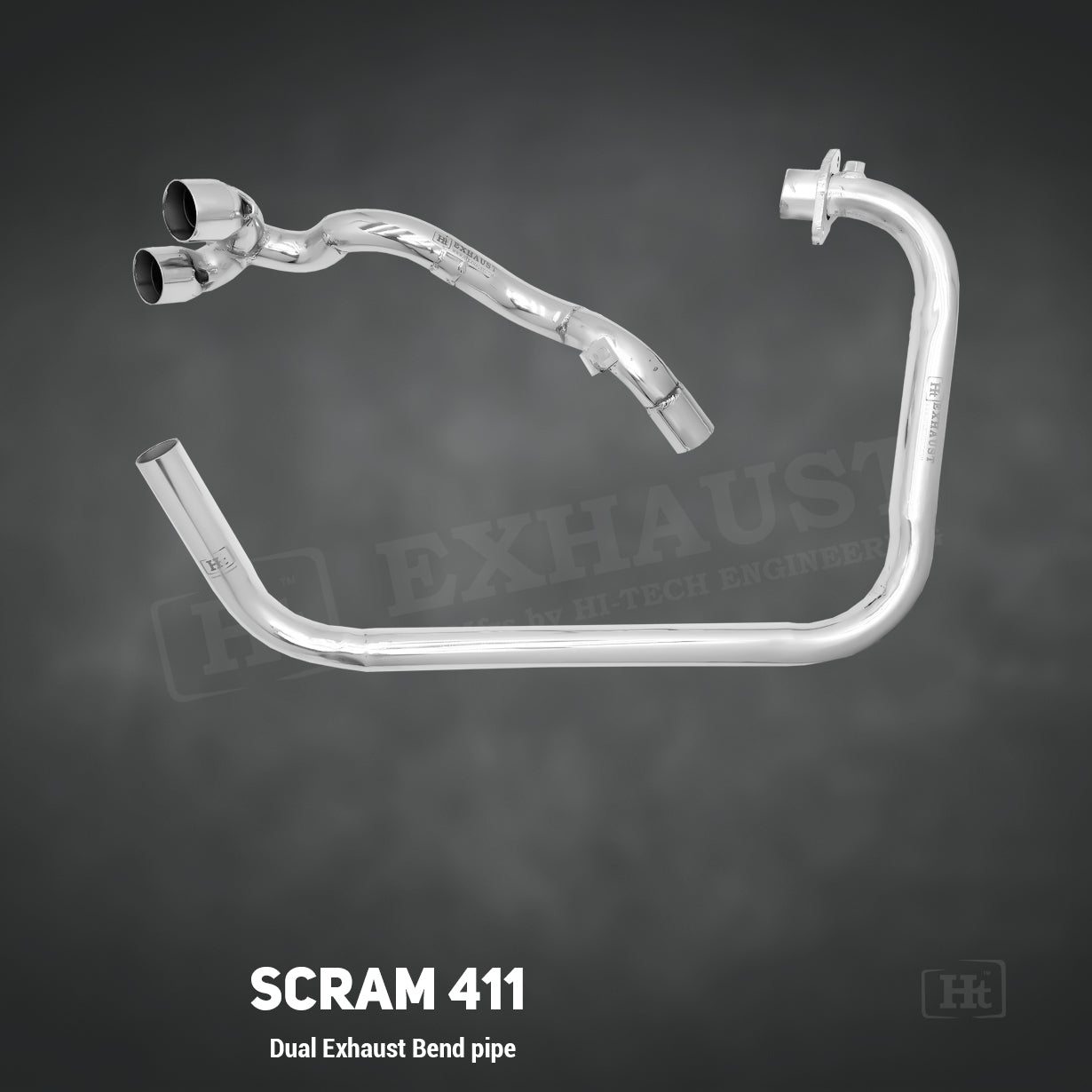 Dual Exhaust System – FOR SCRAM 411 / Ht exhaust – full bend with dual Exhaust – stainless steel – SB 641