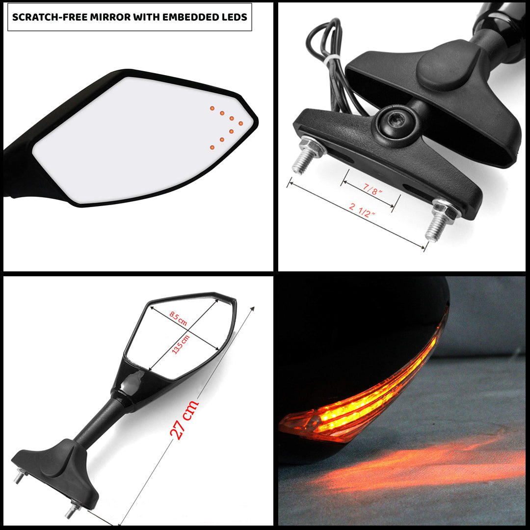 AUTOPOWERZ ABS Plastic Motorcycle Black Rear View Side Mirror with LED Turn Light R15 Mirror