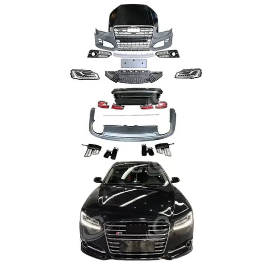 AUDI A8 OLD TO NEW FAC ELIFT BODY KITS FOR AUDI 2011-2014 YEAR TO 2015+ FRONT BUMPER GRILLE REAR DIFFUSER WITH TIPS HOOD TRUNK LID HEAD LIGHTS TAIL LIGHTS