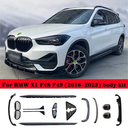 For BMW X1 Body Kit BMW F48 F49 Spoiler Front Lip Side Skirt Diffuser Fender Rearview Mirror Cover Modification Black BODY Samurai