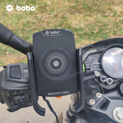 BOBO BM12 Bike Phone Holder (with Fast 15W Wireless Charger & USB-C Input/Output Port) Motorcycle Mobile Mount