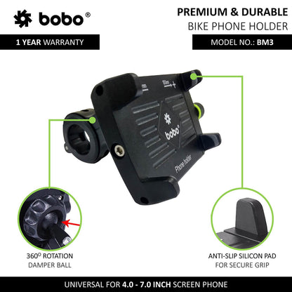 BOBO BM3 Claw-Grip Aluminum Bike / Cycle Phone Holder Motorcycle Mobile Mount