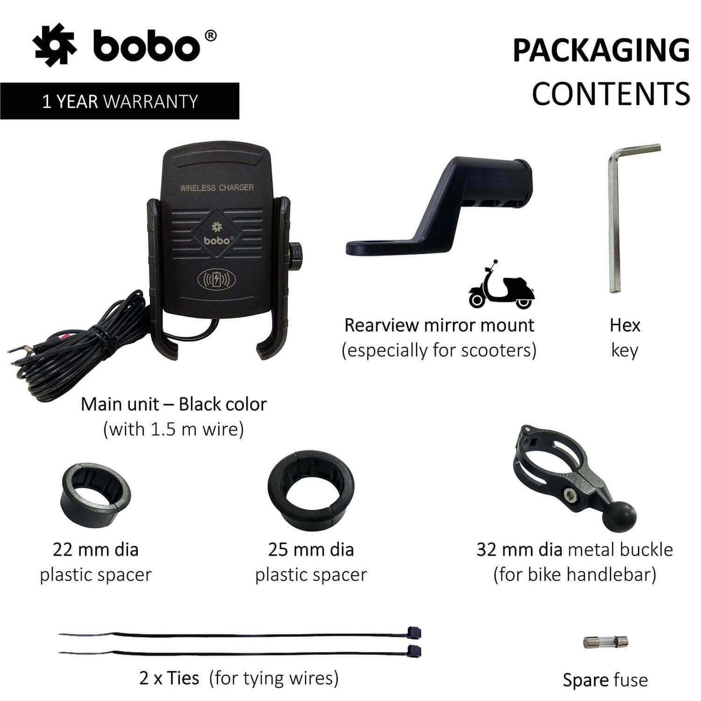 BOBO BM6 Jaw-Grip Bike Phone Holder (with Fast 15W Wireless Charger) Motorcycle Mobile Mount