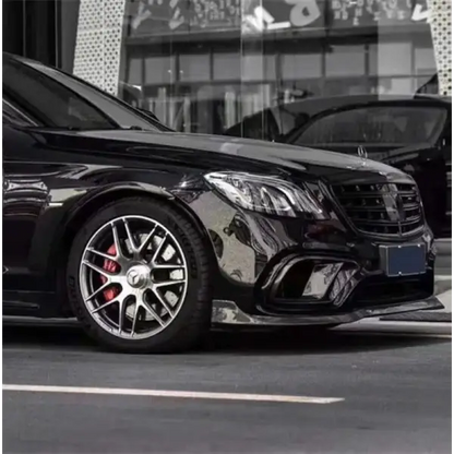 Car Craft Compatible With Mercedes Benz S Class W222 2014-2020 Brabus S63 S65 B700 Carbon Fiber Look Material Body Kit Front Lip Spoiler Exhaust Tip Fender Vent Diffuser Splitter