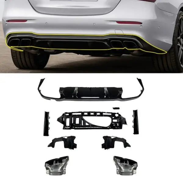 Car Craft Compatible With Mercedes E Class W213 Lci 2021+ E63s Amg Rear Bumper Diffuser After Lip Splitter Skirst With Exhaust Pipe Tips Black Zst-265