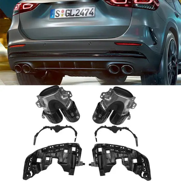 Car Craft Compatible With Mercedes Gla W247 H247 2020-2024 Gla45 Gla35 Rear Bumper Turbo Muffler Dual Exhaust Tips Pipe Zst Black