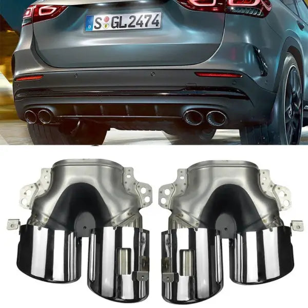 Car Craft Compatible With Mercedes Gla W247 H247 2020-2024 Gla45 Gla35 Rear Bumper Turbo Muffler Dual Exhaust Tips Pipe Zst Chrome