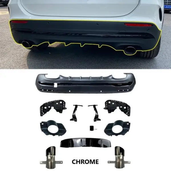 Car Craft Compatible With Mercedes Gla W247 H247 2020-2024 Gla45 Gla35 Rear Diffuser Lip Splitter Skirts Flag Spoiler With Exhaust Tips Chrome Zst-290 Ch