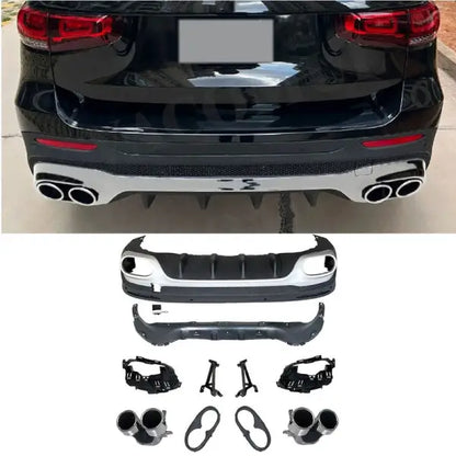 Car Craft Compatible With Mercedes Glb X247 2020-2021 Glb35 Glb45 Amg Rear Diffuser Lip Splitter Skirts Flag Spoiler With Exhaust Tips Glossy Black Zst-279 Gb