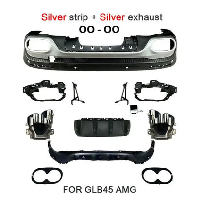 Car Craft Compatible With Mercedes Glb X247 2020-2021 Glb35 Glb45 Amg Rear Diffuser Lip Splitter Skirts Flag Spoiler With Exhaust Tips Chrome Black Zst-279 Cf