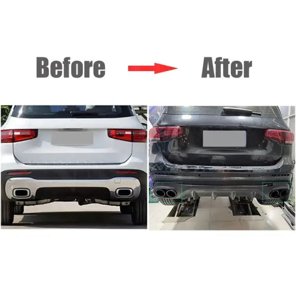 Car Craft Compatible With Mercedes Glb X247 2020-2021 Glb35 Glb45 Amg Rear Diffuser Lip Splitter Skirts Flag Spoiler With Exhaust Tips Chrome Black Zst-279 Cf