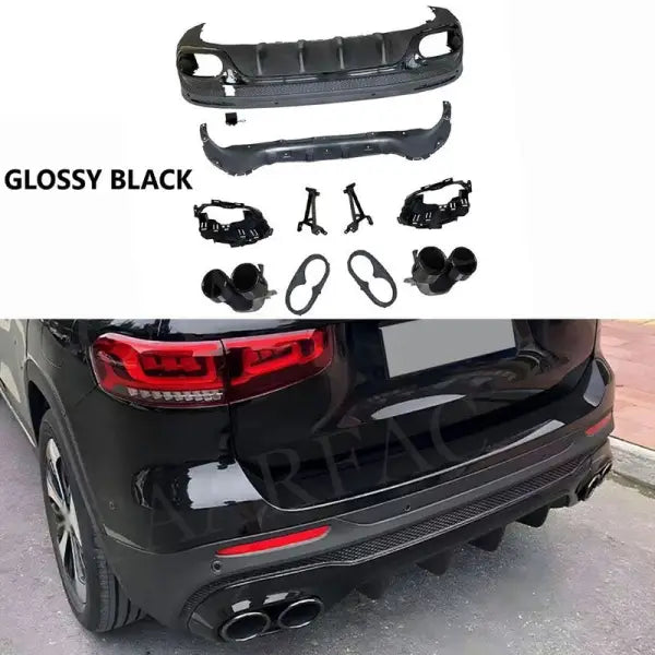 Car Craft Compatible With Mercedes Glb X247 2020-2021 Glb35 Glb45 Amg Rear Diffuser Lip Splitter Skirts Flag Spoiler With Exhaust Tips Glossy Black Zst-279 Gb