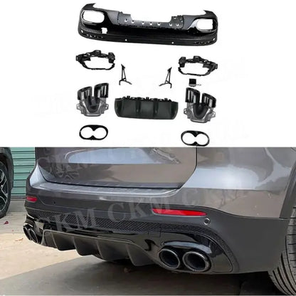 Car Craft Compatible With Mercedes Glb X247 2020-2021 Glb35 Glb45 Amg Rear Diffuser Lip Splitter Skirts Flag Spoiler With Exhaust Tips Chrome Black Zst-279 Cf