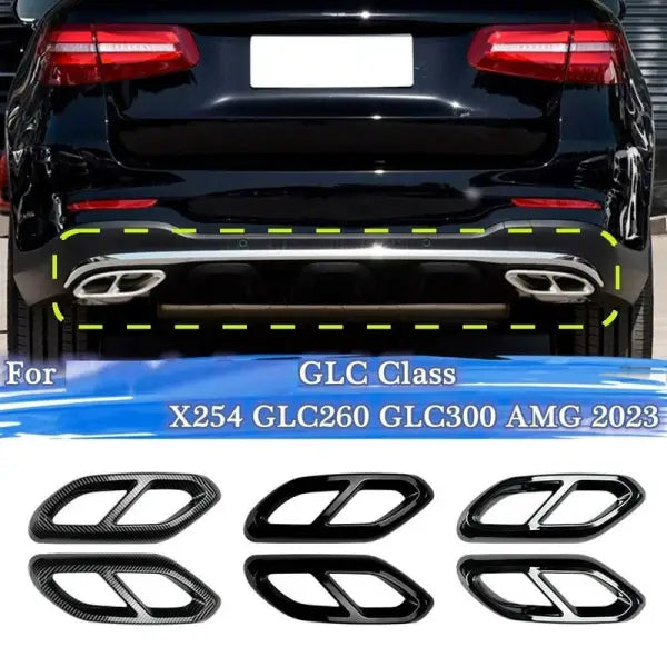 Car Craft Compatible With Mercedes Glc W254 X254 2023+ Rear Bumper Turbo Muffler Single Exhaust Tips Pipe Cover Zst-465 Cf Carbon Fiber Look