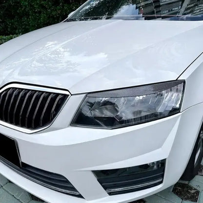 Car Craft Compatible With Skoda Octavia Mk3 2015-2017 Front Headlight Eyebrow Lip Splitter Skirts Flag Zst-464 Cf Carbon Fiber Look