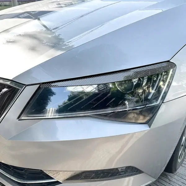 Car Craft Compatible With Skoda Superb B8 2016-2018 Front Headlight Eyebrow Lip Splitter Skirts Flag Zst-503 Cf Carbon Fiber Look