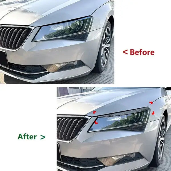 Car Craft Compatible With Skoda Superb B8 2016-2018 Front Headlight Eyebrow Lip Splitter Skirts Flag Zst-503 Gb Glossy Black