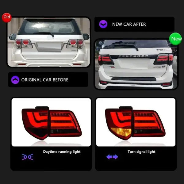 Car Craft Compatible With Toyota Fortuner 2012-2015 Rear Tail Light Taillight Tail Lamp Bm Style Red