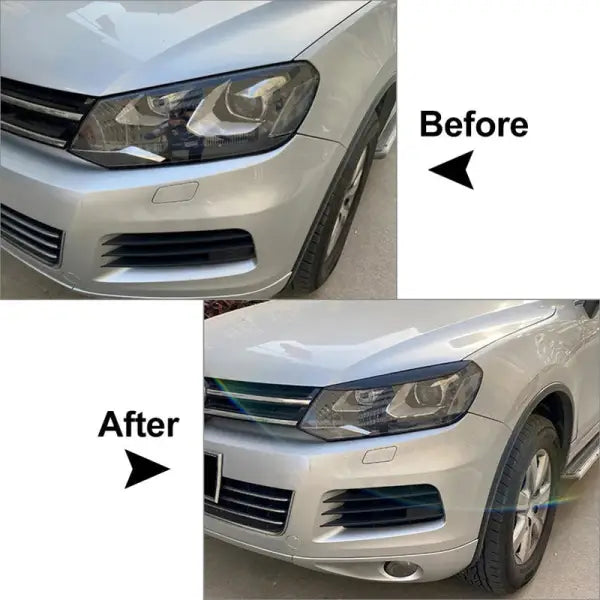 Car Craft Compatible With Volkswagen Touareg 2010-2018 Front Headlight Eyebrow Lip Splitter Skirts Flag Zst-246 Gb Glossy Black