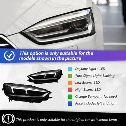 Car Front Headlight for AUDI A5 LED 2017-2019 Headlight Styling Dynamic Turn Signal Lens Automotive Assembly